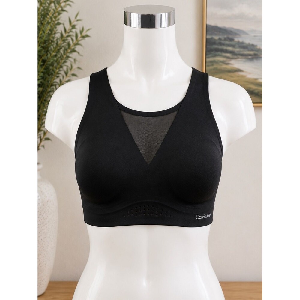 Calvin Klein High Impact Sports Bra M Black Mesh Wireless Padded Yoga Running